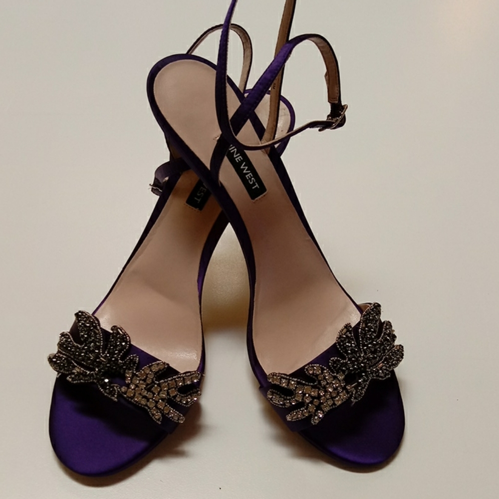 Nine West Royal Purple satin beaded ankle strap